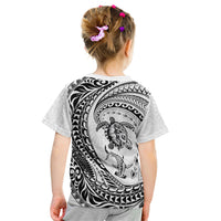 Hawaiian Turtle and Shark Kid T Shirt Kakau Tribal with Polynesian Pattern White Color LT03 - Polynesian Pride