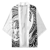 Hawaiian Turtle and Shark Kimono Kakau Tribal with Polynesian Pattern White Color LT03 Unisex White - Polynesian Pride