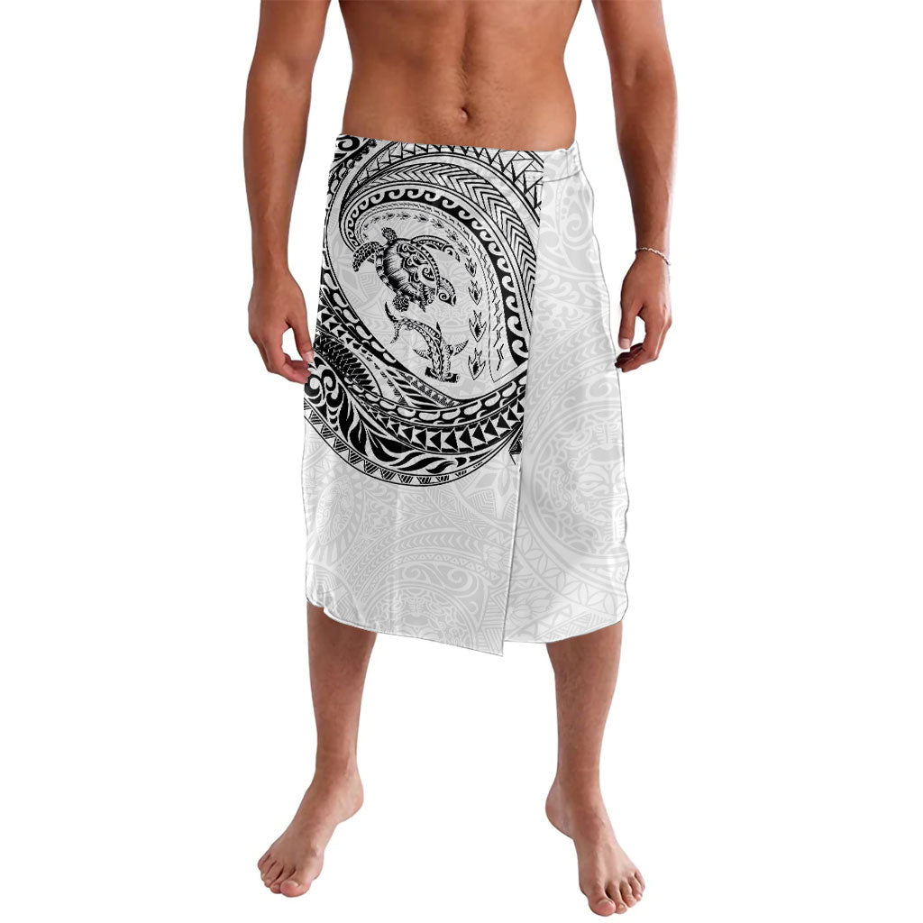 Hawaiian Turtle and Shark Lavalava Kakau Tribal with Polynesian Pattern White Color LT03 White - Polynesian Pride