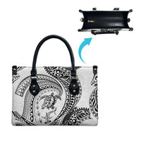 Hawaiian Turtle and Shark Leather Bag Kakau Tribal with Polynesian Pattern White Color LT03 - Polynesian Pride