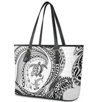 Hawaiian Turtle and Shark Leather Tote Bag Kakau Tribal with Polynesian Pattern White Color LT03 - Polynesian Pride