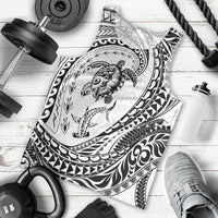 Hawaiian Turtle and Shark Men Tank Top Kakau Tribal with Polynesian Pattern White Color LT03 - Polynesian Pride