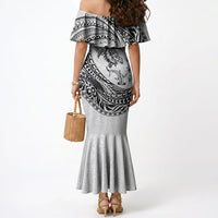 Hawaiian Turtle and Shark Mermaid Dress Kakau Tribal with Polynesian Pattern White Color LT03 - Polynesian Pride