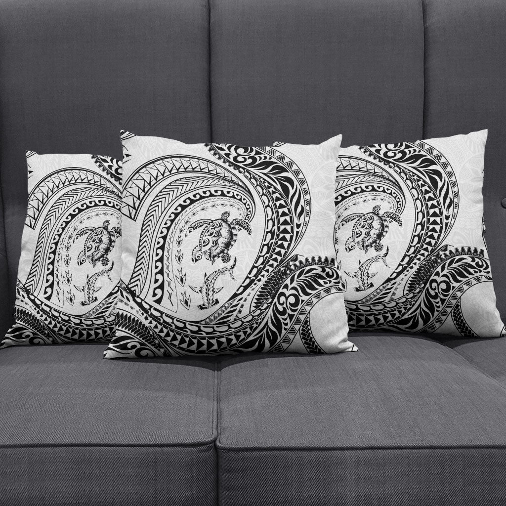 Hawaiian Turtle and Shark Pillow Cover Kakau Tribal with Polynesian Pattern White Color LT03 - Polynesian Pride
