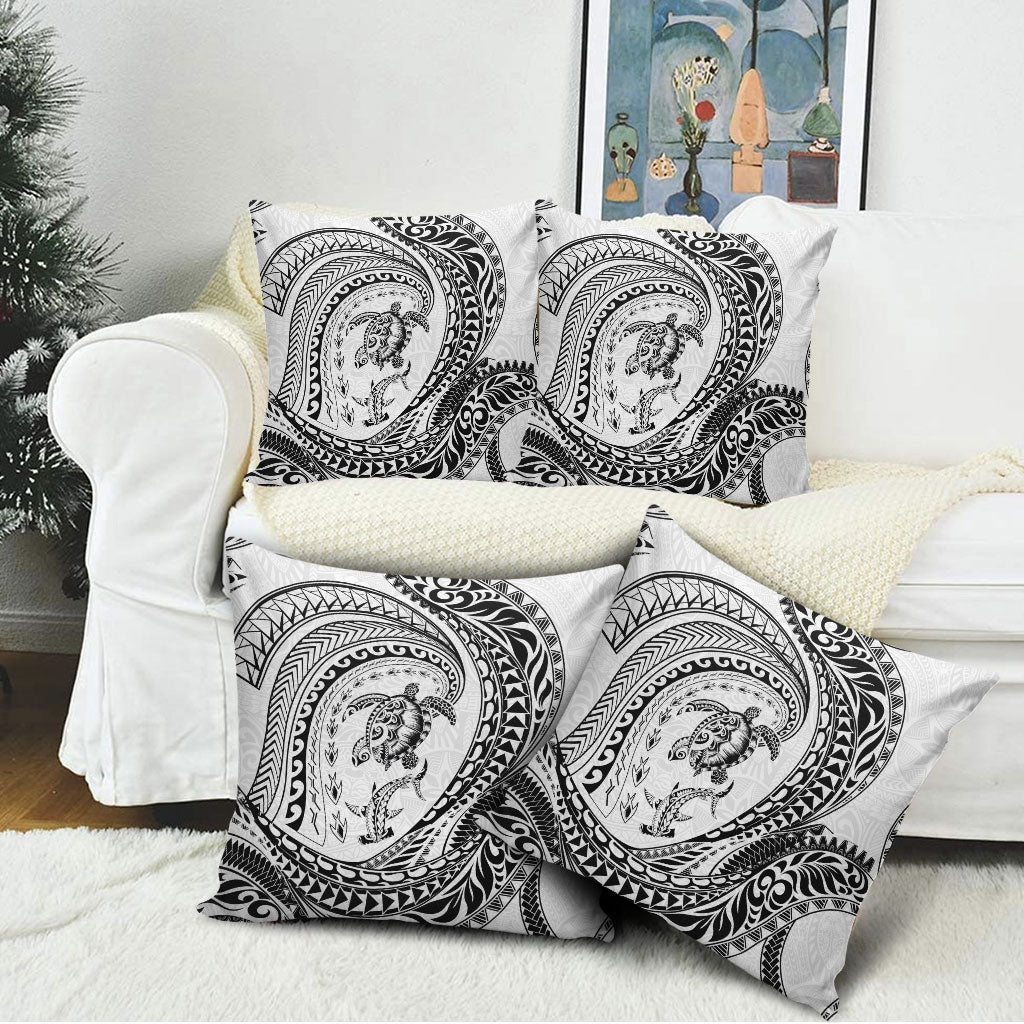 Hawaiian Turtle and Shark Pillow Cover Kakau Tribal with Polynesian Pattern White Color LT03 - Polynesian Pride