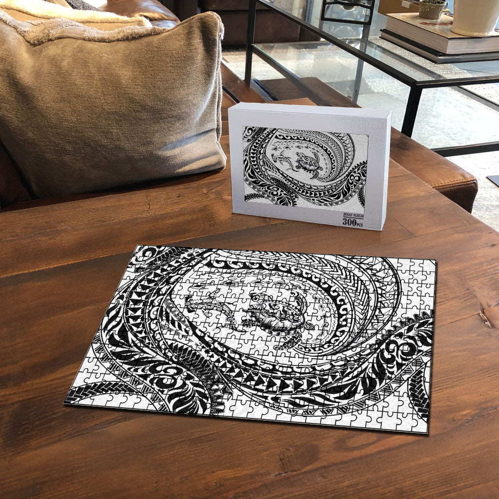 Hawaiian Turtle and Shark Puzzle Kakau Tribal with Polynesian Pattern White Color LT03 - Polynesian Pride