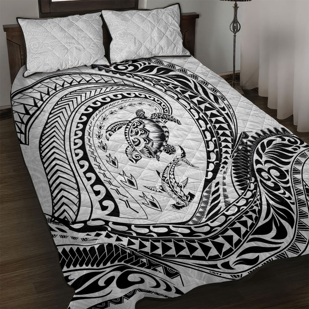 Hawaiian Turtle and Shark Quilt Bed Set Kakau Tribal with Polynesian Pattern White Color LT03 White - Polynesian Pride