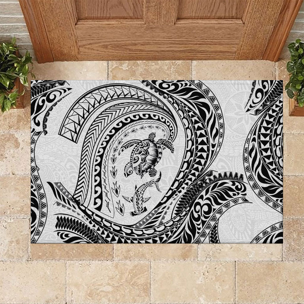Hawaiian Turtle and Shark Rubber Doormat Kakau Tribal with Polynesian Pattern White Color LT03 White - Polynesian Pride
