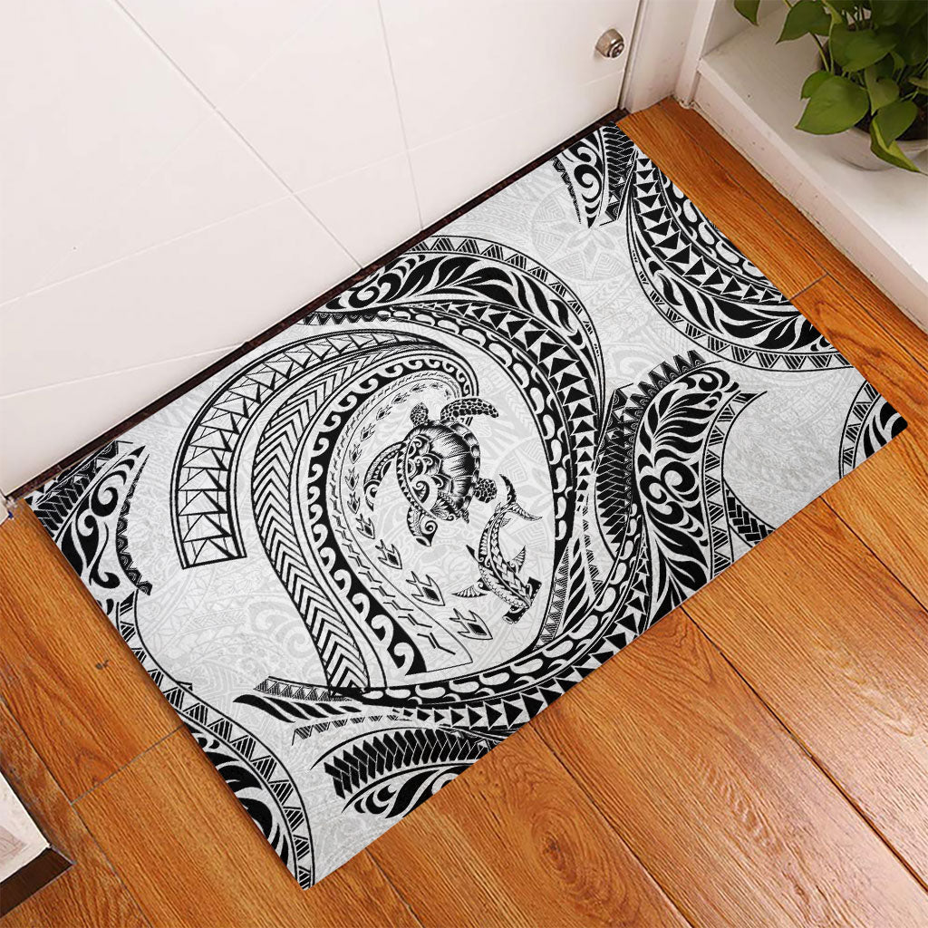 Hawaiian Turtle and Shark Rubber Doormat Kakau Tribal with Polynesian Pattern White Color LT03 - Polynesian Pride