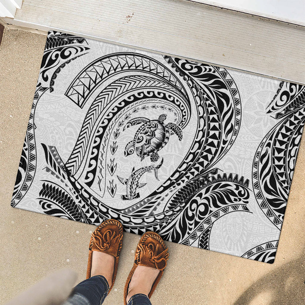 Hawaiian Turtle and Shark Rubber Doormat Kakau Tribal with Polynesian Pattern White Color LT03 - Polynesian Pride