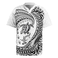 Hawaiian Turtle and Shark Rugby Jersey Kakau Tribal with Polynesian Pattern White Color LT03 White - Polynesian Pride