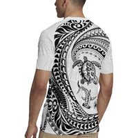 Hawaiian Turtle and Shark Rugby Jersey Kakau Tribal with Polynesian Pattern White Color LT03 - Polynesian Pride