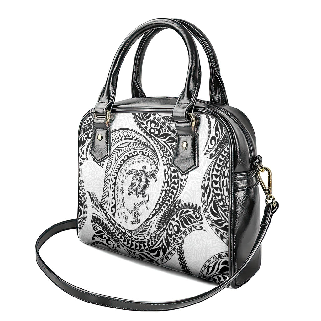 Hawaiian Turtle and Shark Shoulder Handbag Kakau Tribal with Polynesian Pattern White Color LT03 - Polynesian Pride