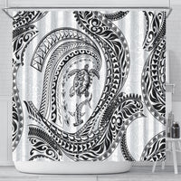 Hawaiian Turtle and Shark Shower Curtain Kakau Tribal with Polynesian Pattern White Color LT03 - Polynesian Pride