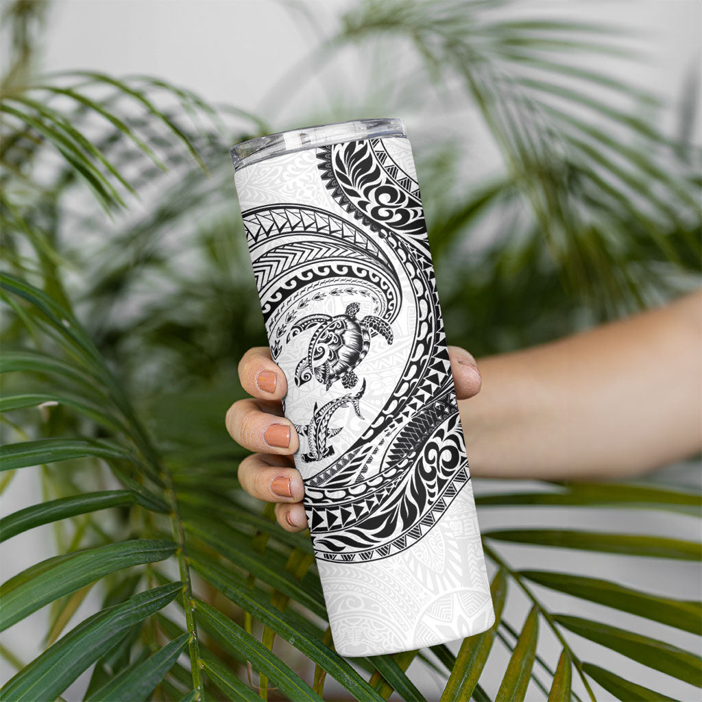 Hawaiian Turtle and Shark Skinny Tumbler Kakau Tribal with Polynesian Pattern White Color LT03 - Polynesian Pride