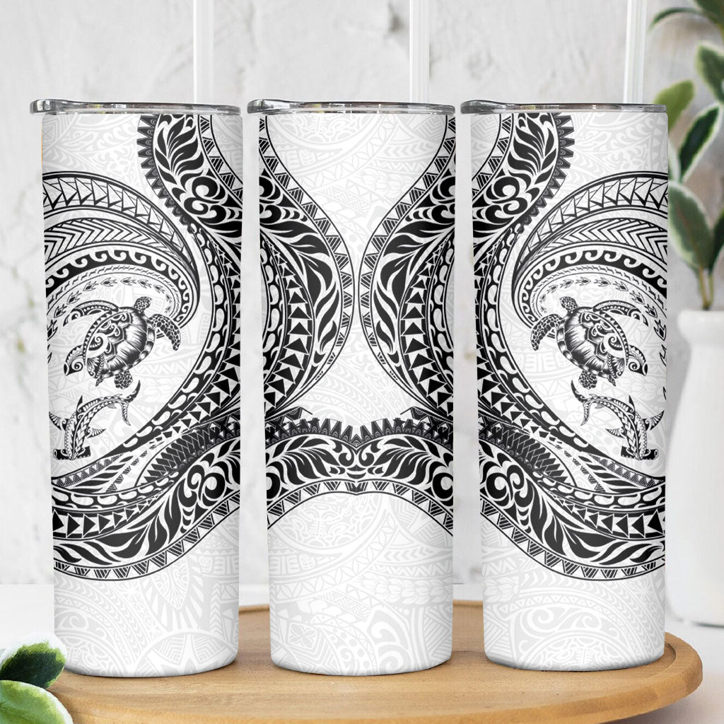Hawaiian Turtle and Shark Skinny Tumbler Kakau Tribal with Polynesian Pattern White Color LT03 - Polynesian Pride