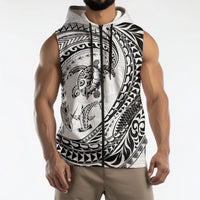 Hawaiian Turtle and Shark Sleeveless Zip Hoodie Kakau Tribal with Polynesian Pattern White Color LT03 - Polynesian Pride