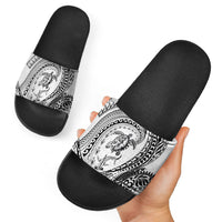 Hawaiian Turtle and Shark Slide Sandals Kakau Tribal with Polynesian Pattern White Color LT03 - Polynesian Pride