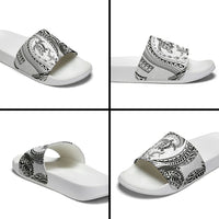 Hawaiian Turtle and Shark Slide Sandals Kakau Tribal with Polynesian Pattern White Color LT03 - Polynesian Pride