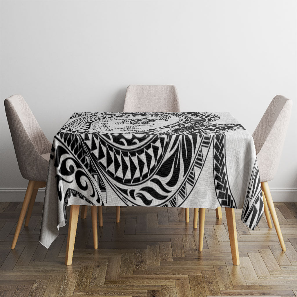 Hawaiian Turtle and Shark Tablecloth Kakau Tribal with Polynesian Pattern White Color LT03 - Polynesian Pride