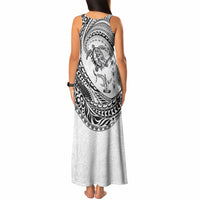 Hawaiian Turtle and Shark Tank Maxi Dress Kakau Tribal with Polynesian Pattern White Color LT03 - Polynesian Pride