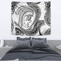 Hawaiian Turtle and Shark Tapestry Kakau Tribal with Polynesian Pattern White Color LT03 - Polynesian Pride