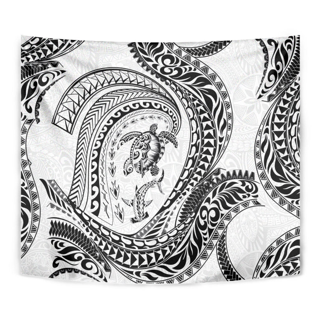 Hawaiian Turtle and Shark Tapestry Kakau Tribal with Polynesian Pattern White Color LT03 - Polynesian Pride