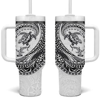 Hawaiian Turtle and Shark Tumbler With Handle Kakau Tribal with Polynesian Pattern White Color LT03 One Size: 40 oz White - Polynesian Pride