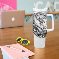 Hawaiian Turtle and Shark Tumbler With Handle Kakau Tribal with Polynesian Pattern White Color LT03 - Polynesian Pride