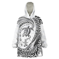 Hawaiian Turtle and Shark Wearable Blanket Hoodie Kakau Tribal with Polynesian Pattern White Color LT03 One Size White - Polynesian Pride