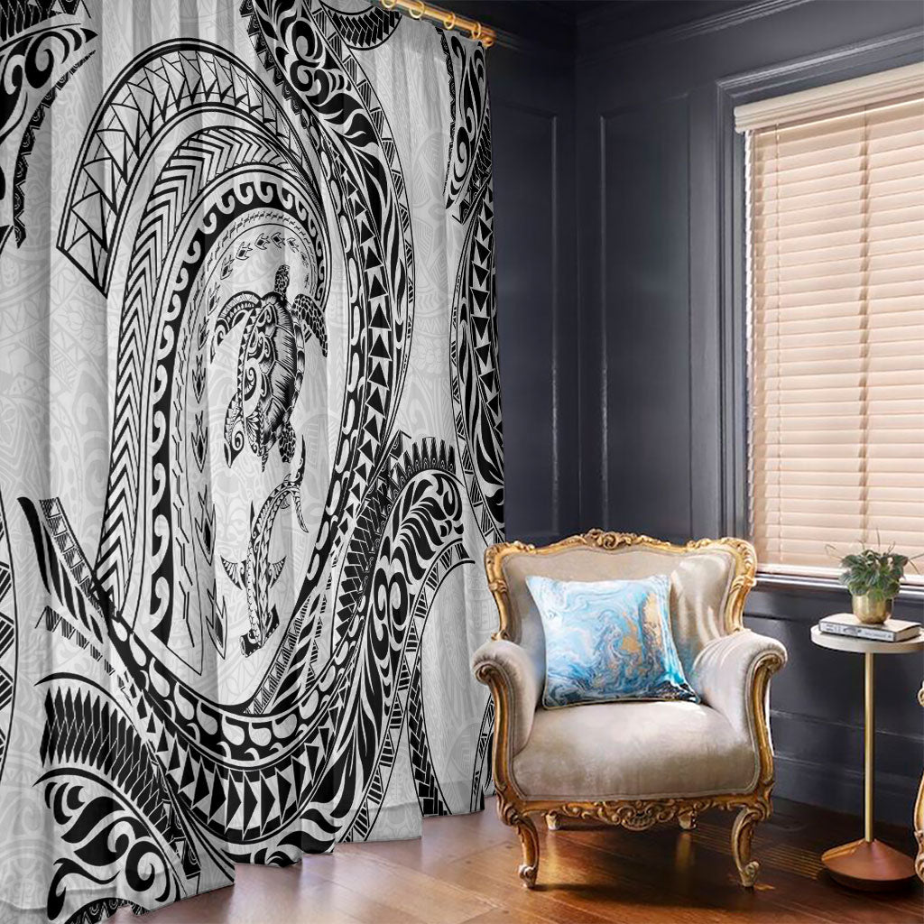 Hawaiian Turtle and Shark Window Curtain Kakau Tribal with Polynesian Pattern White Color LT03 - Polynesian Pride