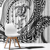 Hawaiian Turtle and Shark Window Curtain Kakau Tribal with Polynesian Pattern White Color LT03 - Polynesian Pride