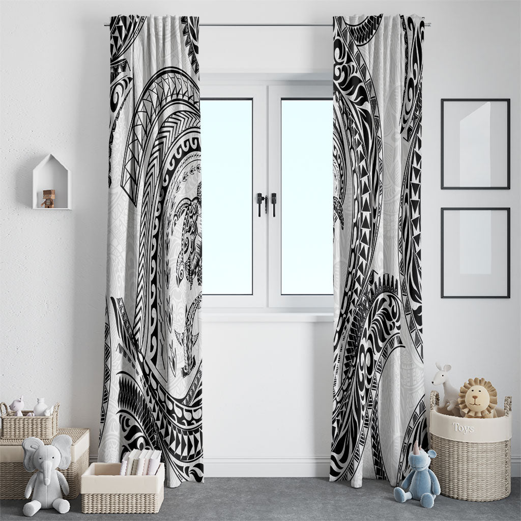 Hawaiian Turtle and Shark Window Curtain Kakau Tribal with Polynesian Pattern White Color LT03 - Polynesian Pride