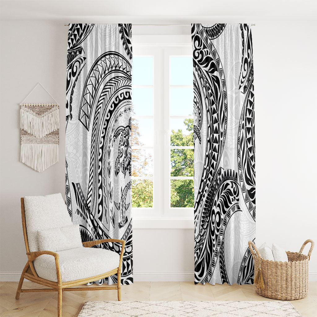 Hawaiian Turtle and Shark Window Curtain Kakau Tribal with Polynesian Pattern White Color LT03 - Polynesian Pride