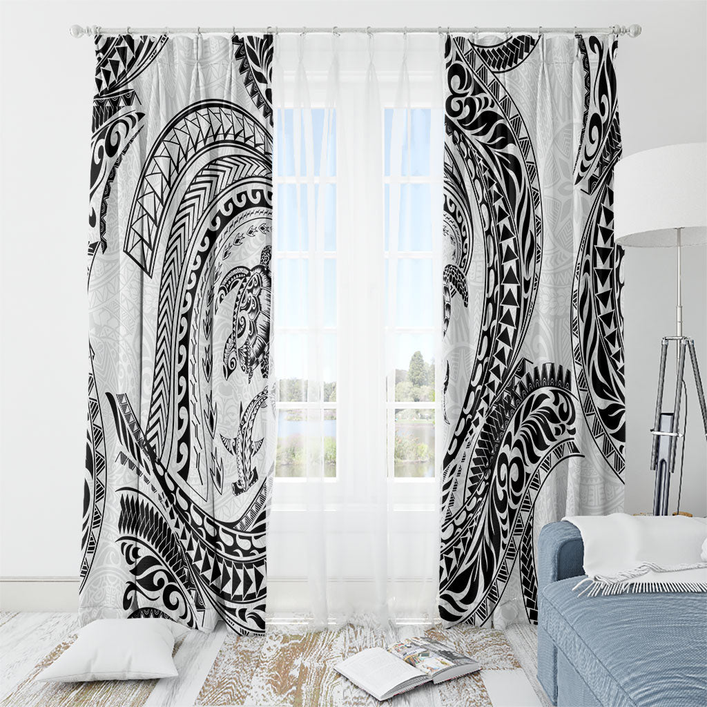 Hawaiian Turtle and Shark Window Curtain Kakau Tribal with Polynesian Pattern White Color LT03 - Polynesian Pride