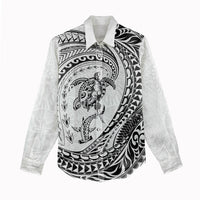 Hawaiian Turtle and Shark Women Casual Shirt Kakau Tribal with Polynesian Pattern White Color LT03 - Polynesian Pride