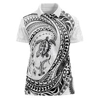 Hawaiian Turtle and Shark Women Polo Shirt Kakau Tribal with Polynesian Pattern White Color LT03 Female White - Polynesian Pride