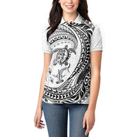 Hawaiian Turtle and Shark Women Polo Shirt Kakau Tribal with Polynesian Pattern White Color LT03 - Polynesian Pride