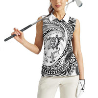 Hawaiian Turtle and Shark Women Sleeveless Polo Shirt Kakau Tribal with Polynesian Pattern White Color LT03 - Polynesian Pride