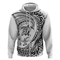 Hawaiian Turtle and Shark Zip Hoodie Kakau Tribal with Polynesian Pattern White Color LT03 Zip Hoodie White - Polynesian Pride