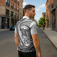 Hawaiian Turtle and Shark Zipper Polo Shirt Kakau Tribal with Polynesian Pattern White Color LT03 - Polynesian Pride