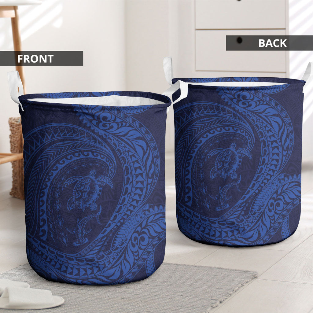 Hawaiian Turtle and Shark Laundry Basket Kakau Tribal with Polynesian Pattern Blue Color LT03 - Polynesian Pride