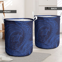 Hawaiian Turtle and Shark Laundry Basket Kakau Tribal with Polynesian Pattern Blue Color LT03 - Polynesian Pride