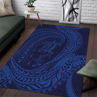 Hawaiian Turtle and Shark Area Rug Kakau Tribal with Polynesian Pattern Blue Color LT03 Blue - Polynesian Pride