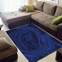 Hawaiian Turtle and Shark Area Rug Kakau Tribal with Polynesian Pattern Blue Color LT03 - Polynesian Pride