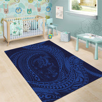 Hawaiian Turtle and Shark Area Rug Kakau Tribal with Polynesian Pattern Blue Color LT03 - Polynesian Pride