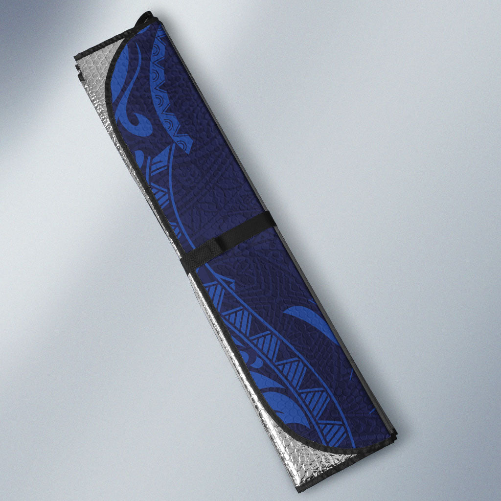 Hawaiian Turtle and Shark Auto Sun Shade Kakau Tribal with Polynesian Pattern Blue Color LT03 - Polynesian Pride