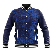 Hawaiian Turtle and Shark Baseball Jacket Kakau Tribal with Polynesian Pattern Blue Color LT03 Unisex Blue - Polynesian Pride