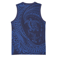 Hawaiian Turtle and Shark Basketball Jersey Kakau Tribal with Polynesian Pattern Blue Color LT03 - Polynesian Pride
