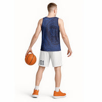Hawaiian Turtle and Shark Basketball Jersey Kakau Tribal with Polynesian Pattern Blue Color LT03 - Polynesian Pride